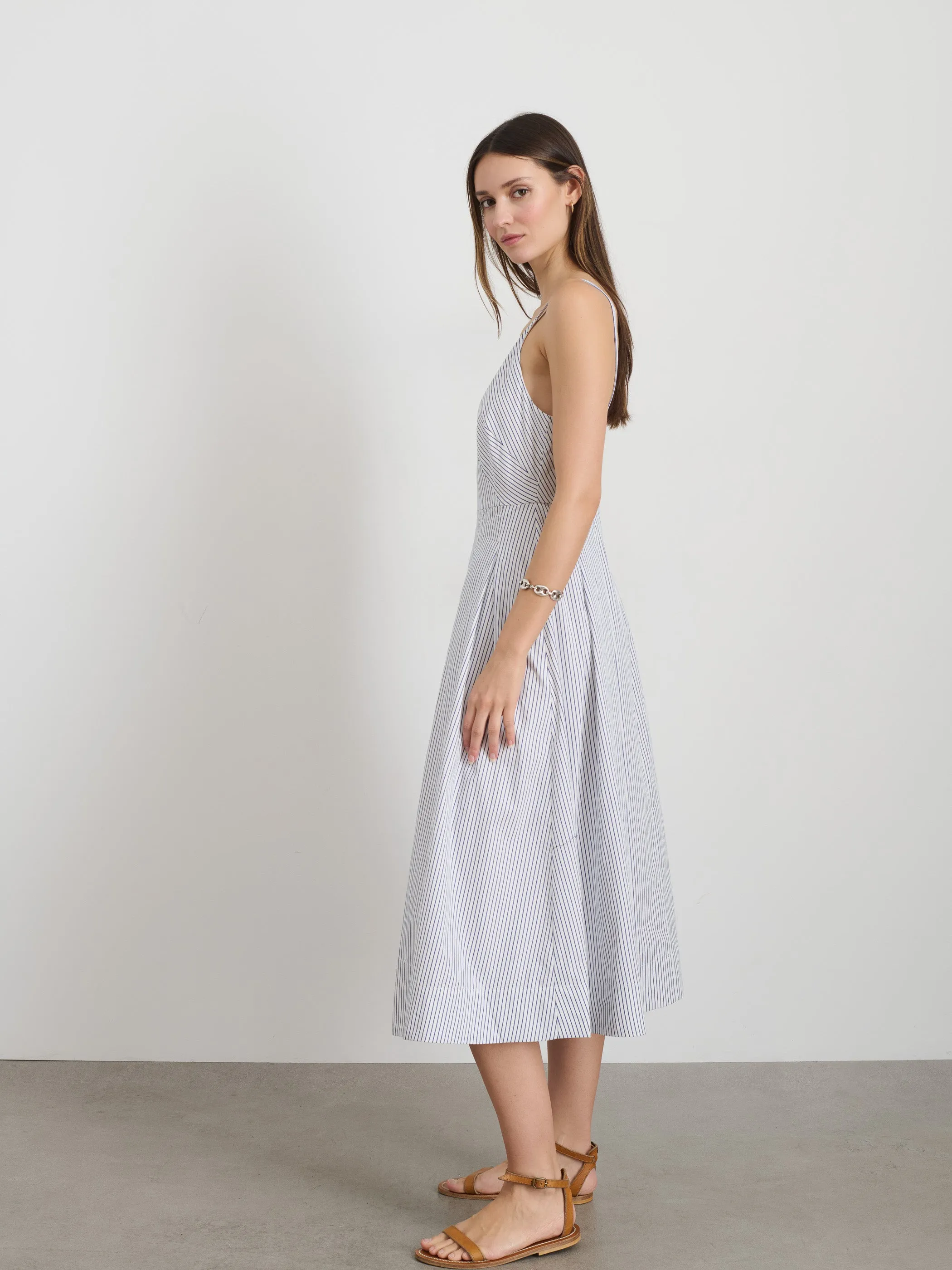 Abby Stripe Dress In Cotton Poplin