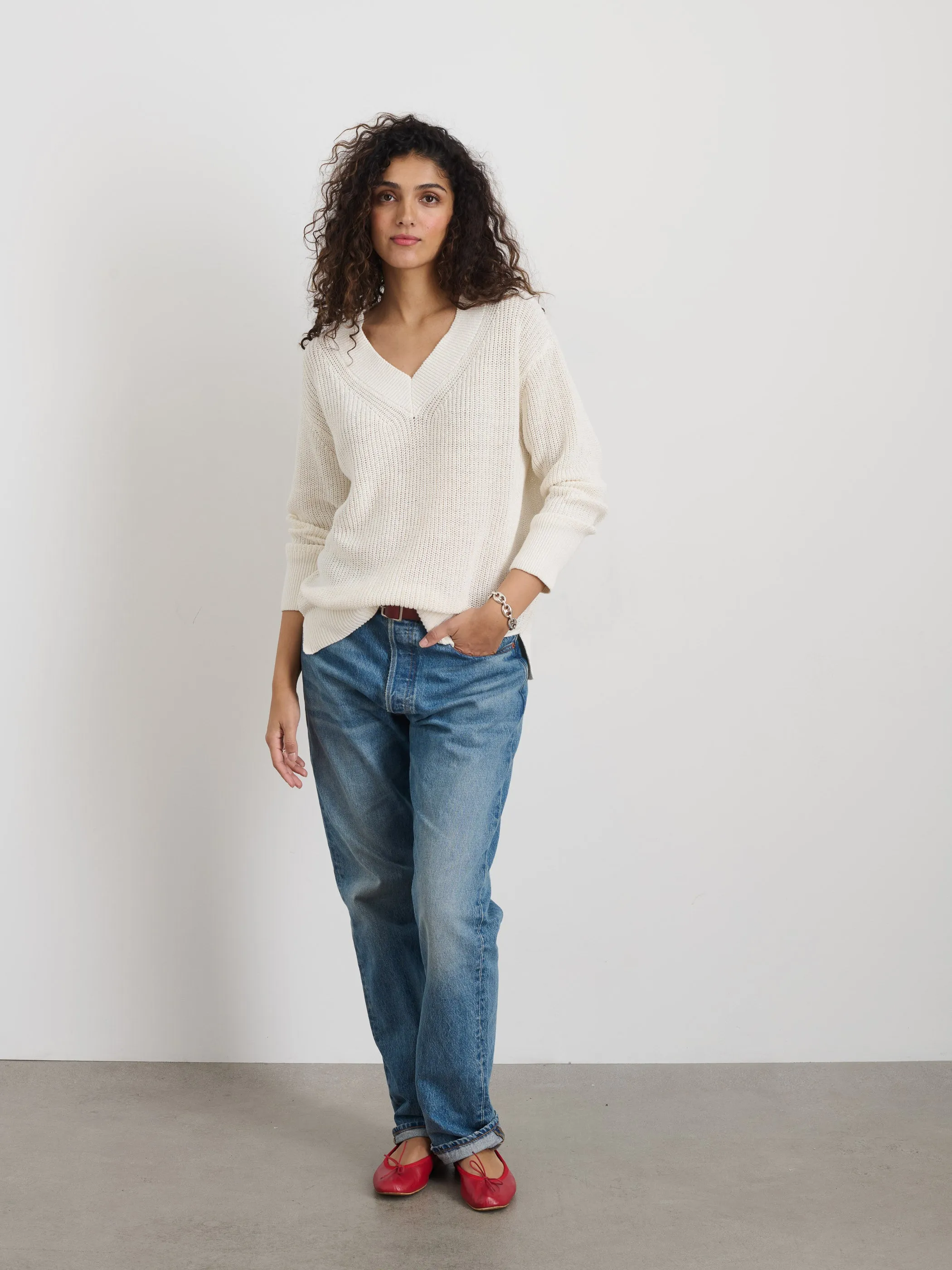 Arielle V Neck Sweater In Cotton Linen