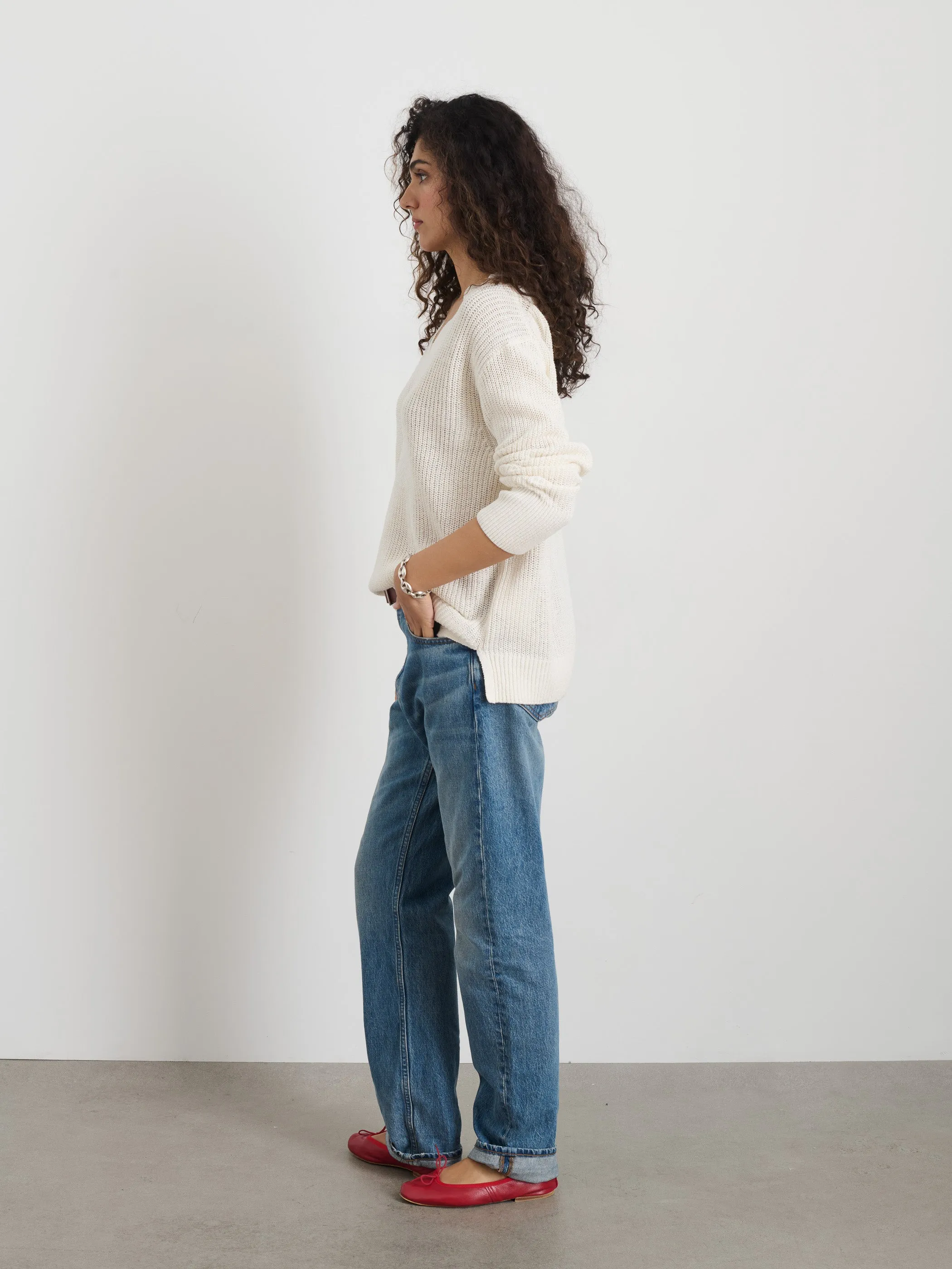 Arielle V Neck Sweater In Cotton Linen
