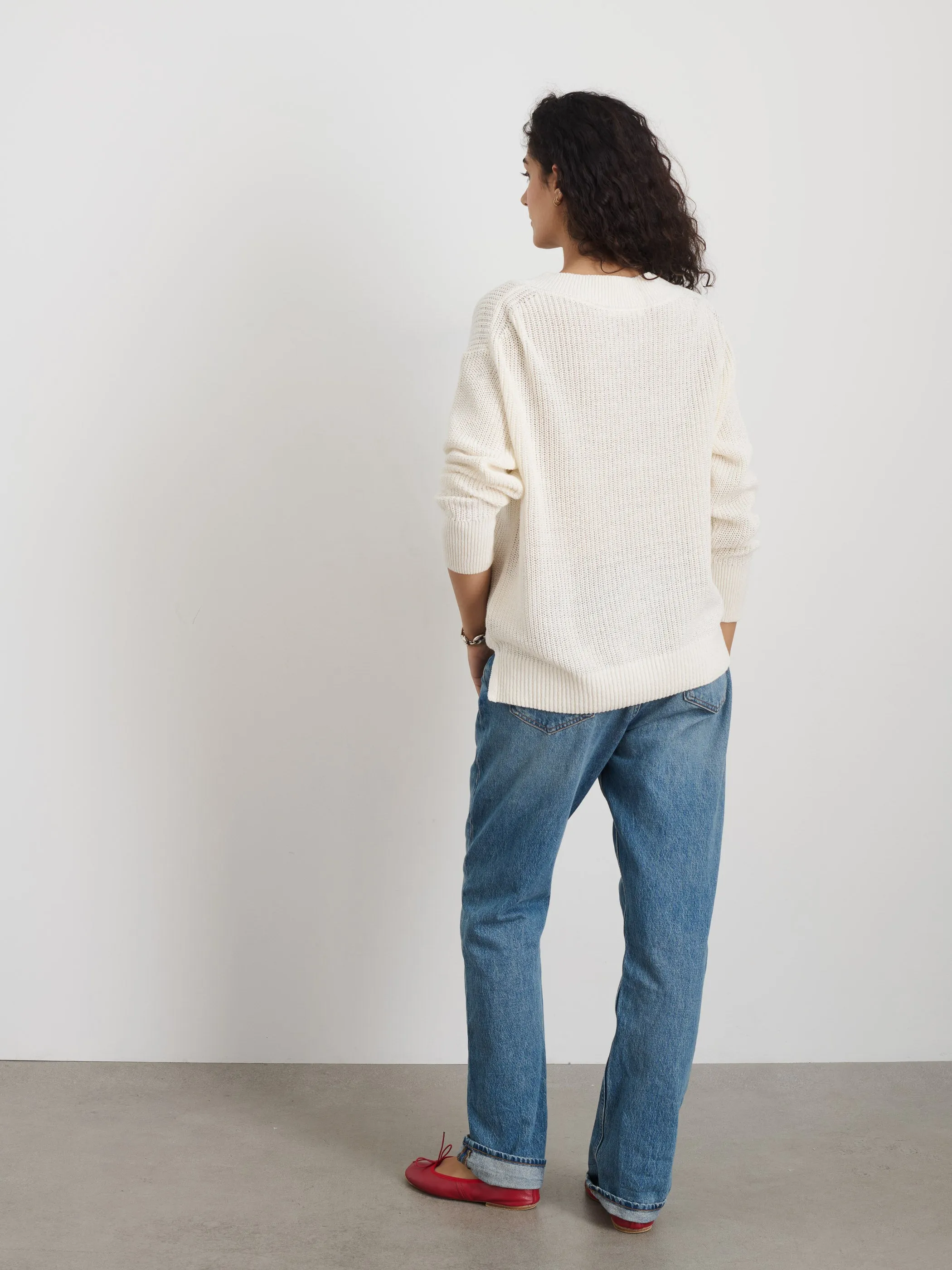 Arielle V Neck Sweater In Cotton Linen