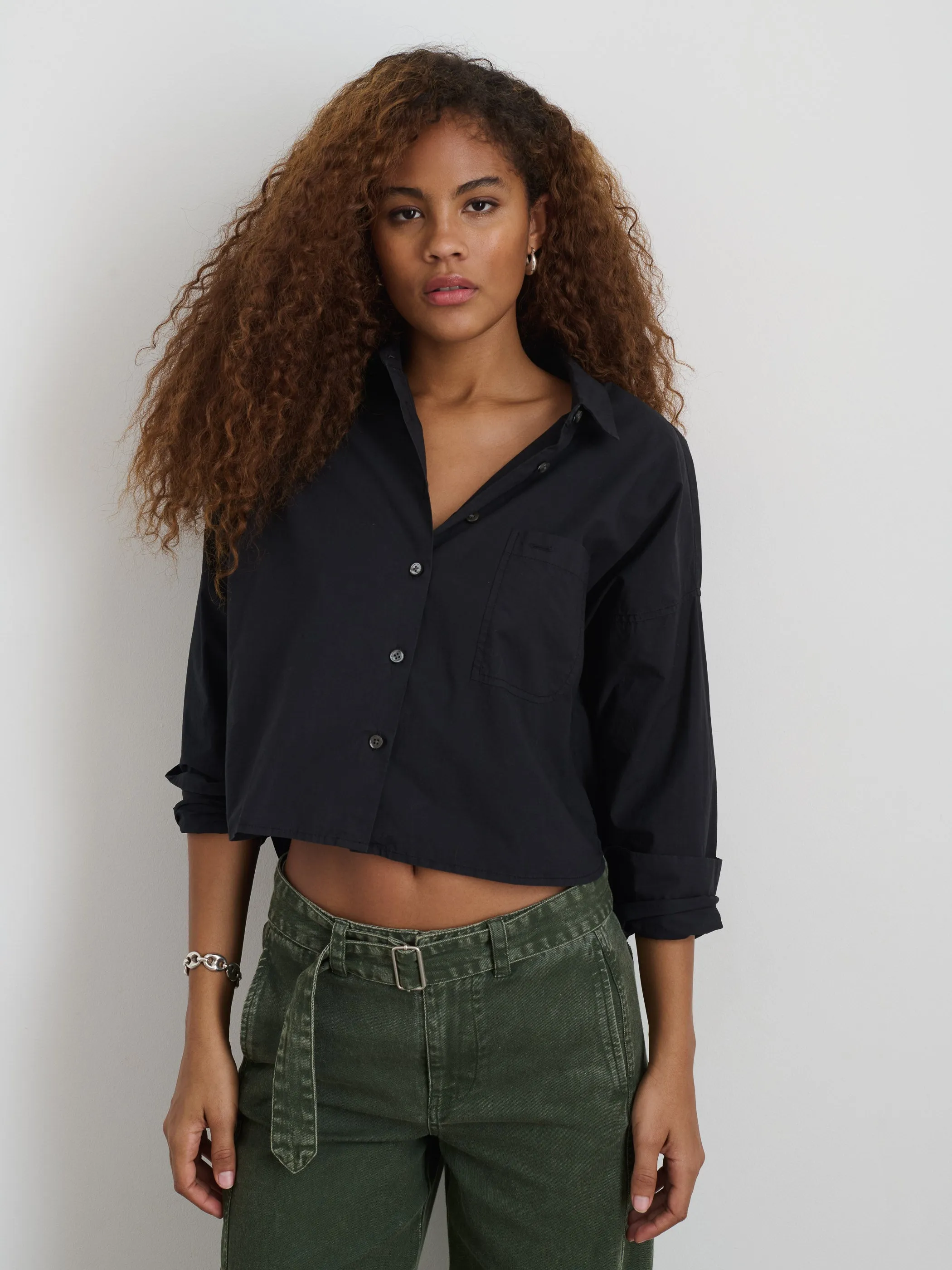 Cropped Jo Shirt in Cotton Poplin