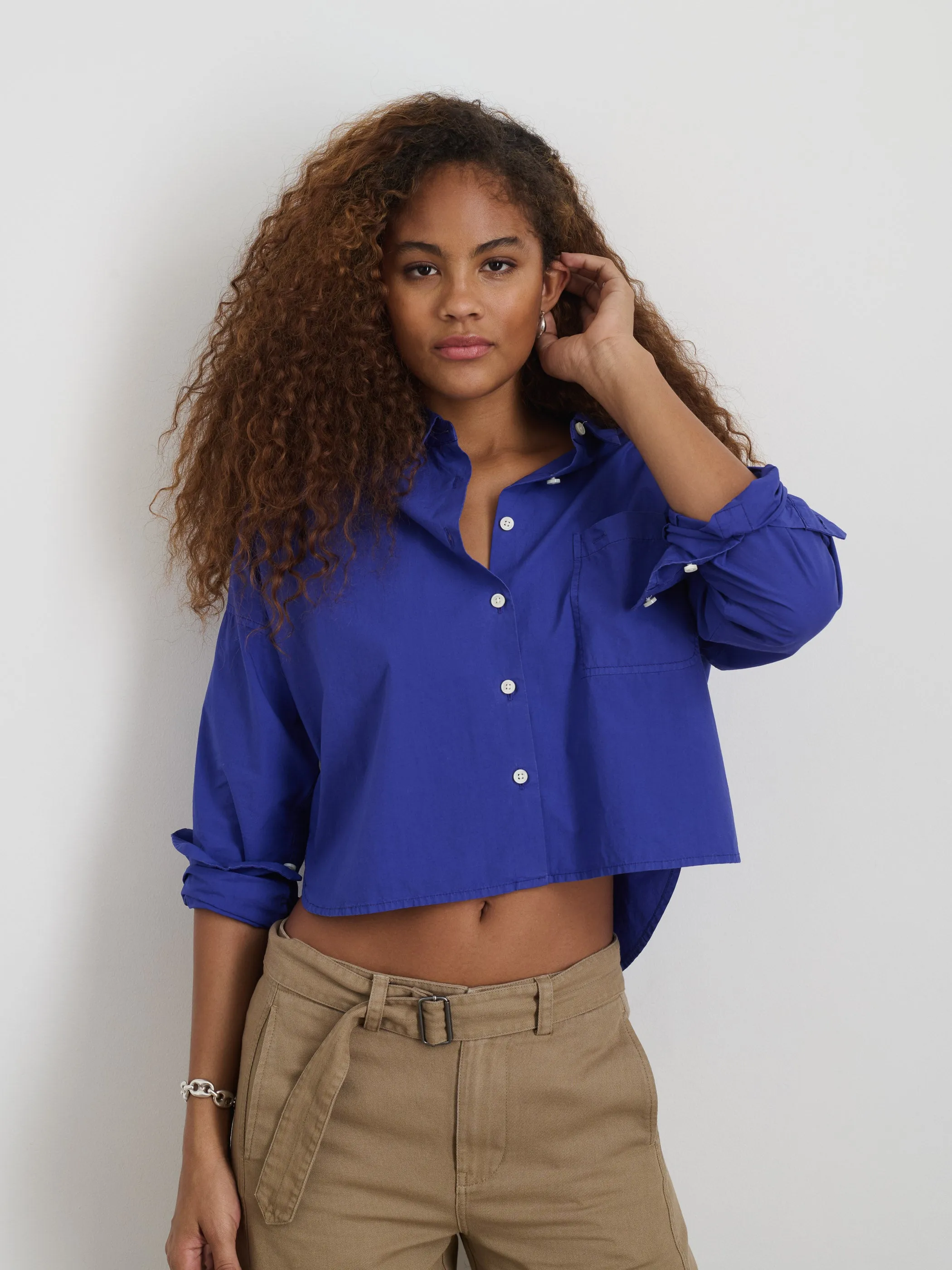 Cropped Jo Shirt in Cotton Poplin