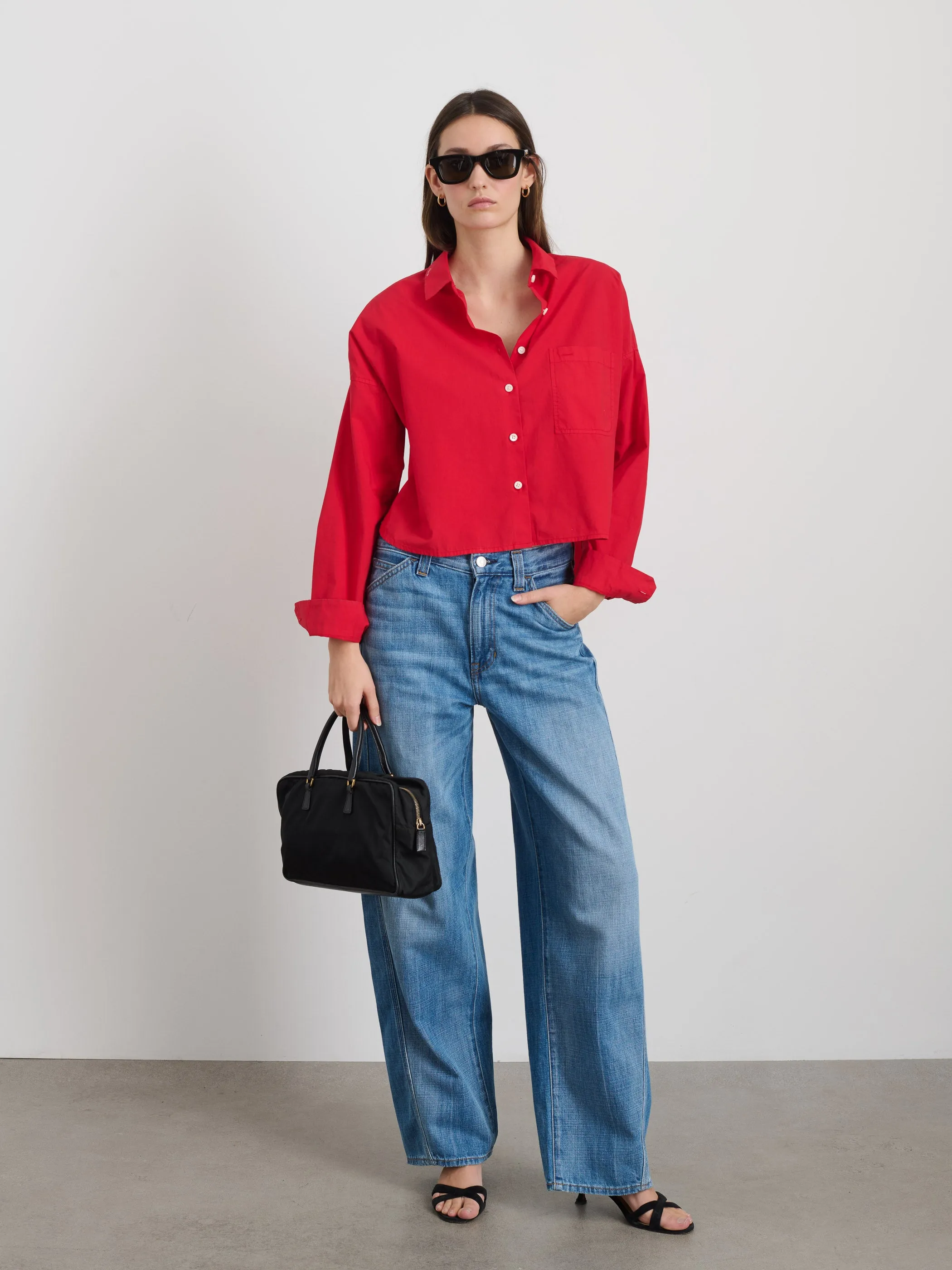 Cropped Jo Shirt in Cotton Poplin
