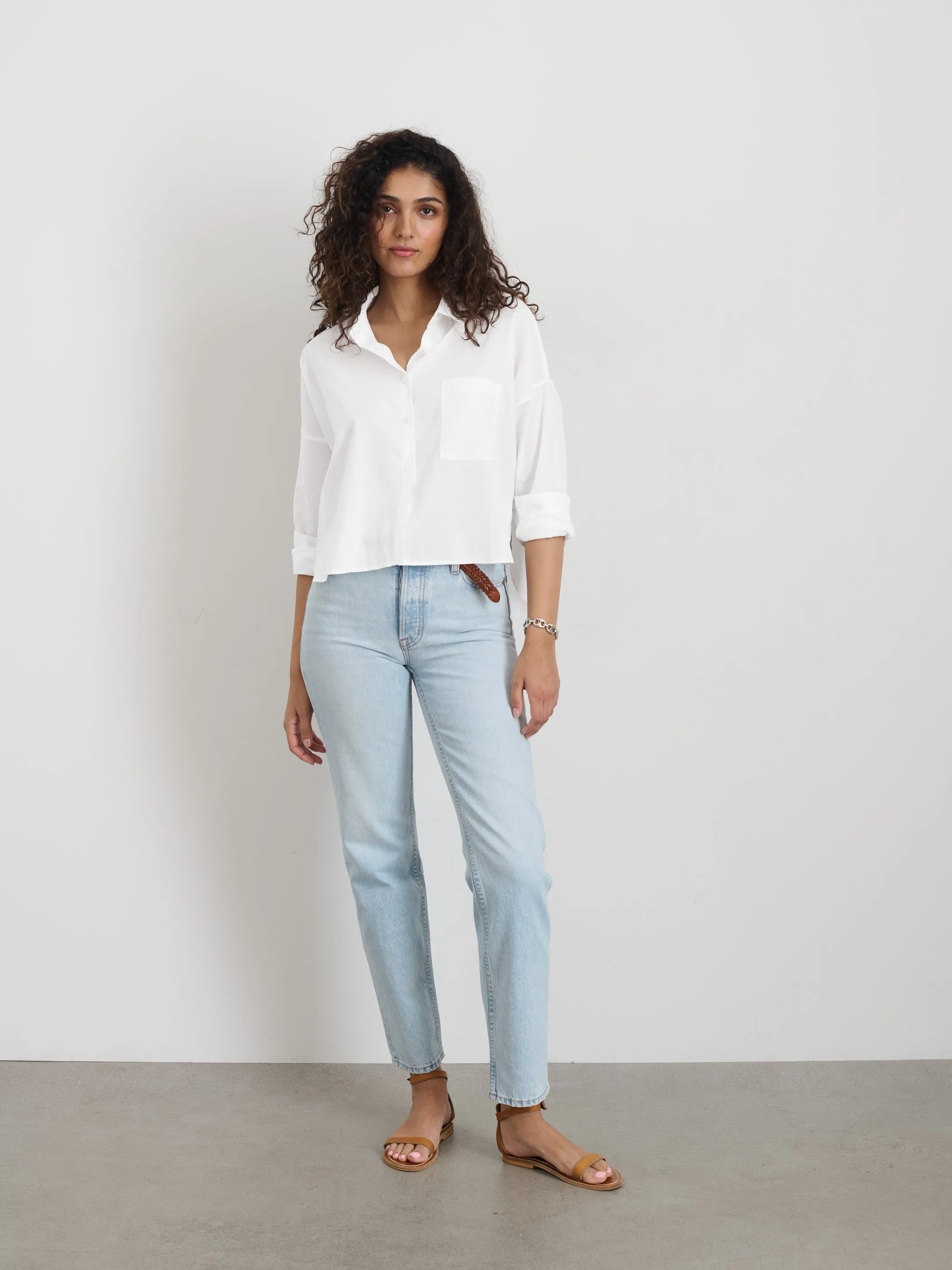 Cropped Jo Shirt in Cotton Poplin
