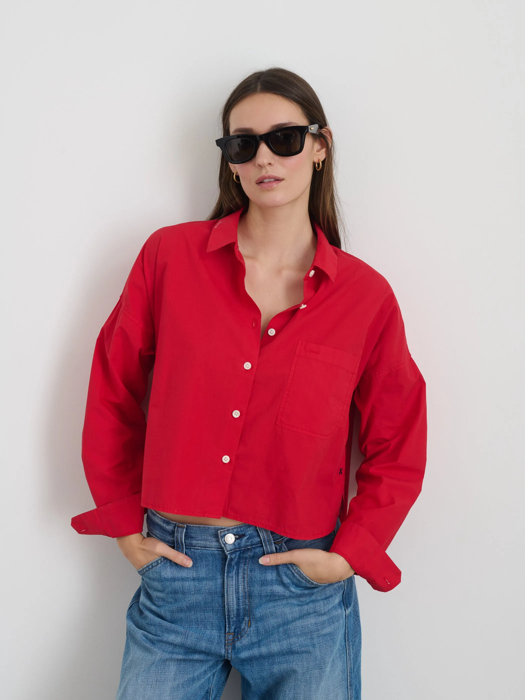 Cropped Jo Shirt in Cotton Poplin