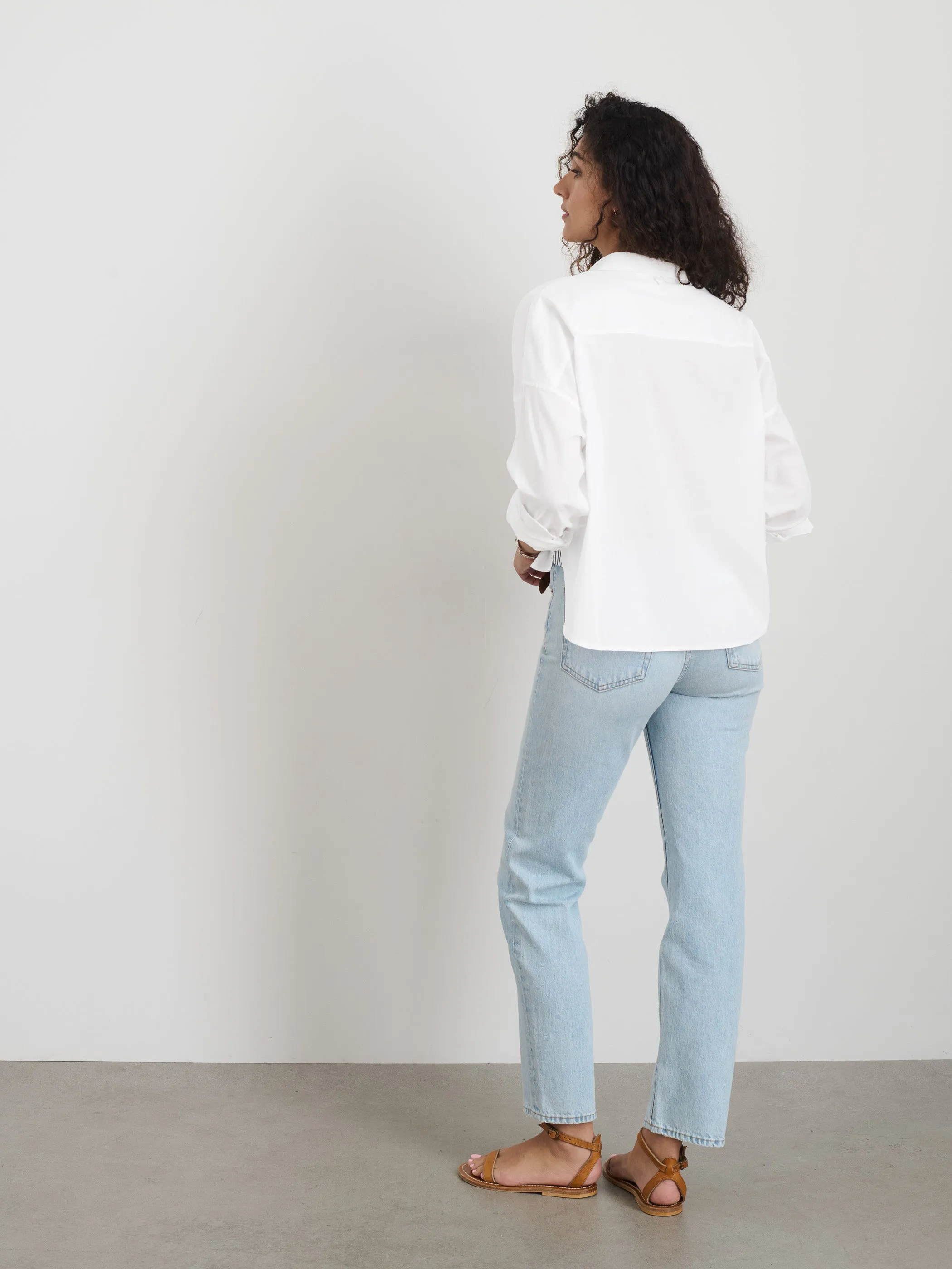 Cropped Jo Shirt in Cotton Poplin
