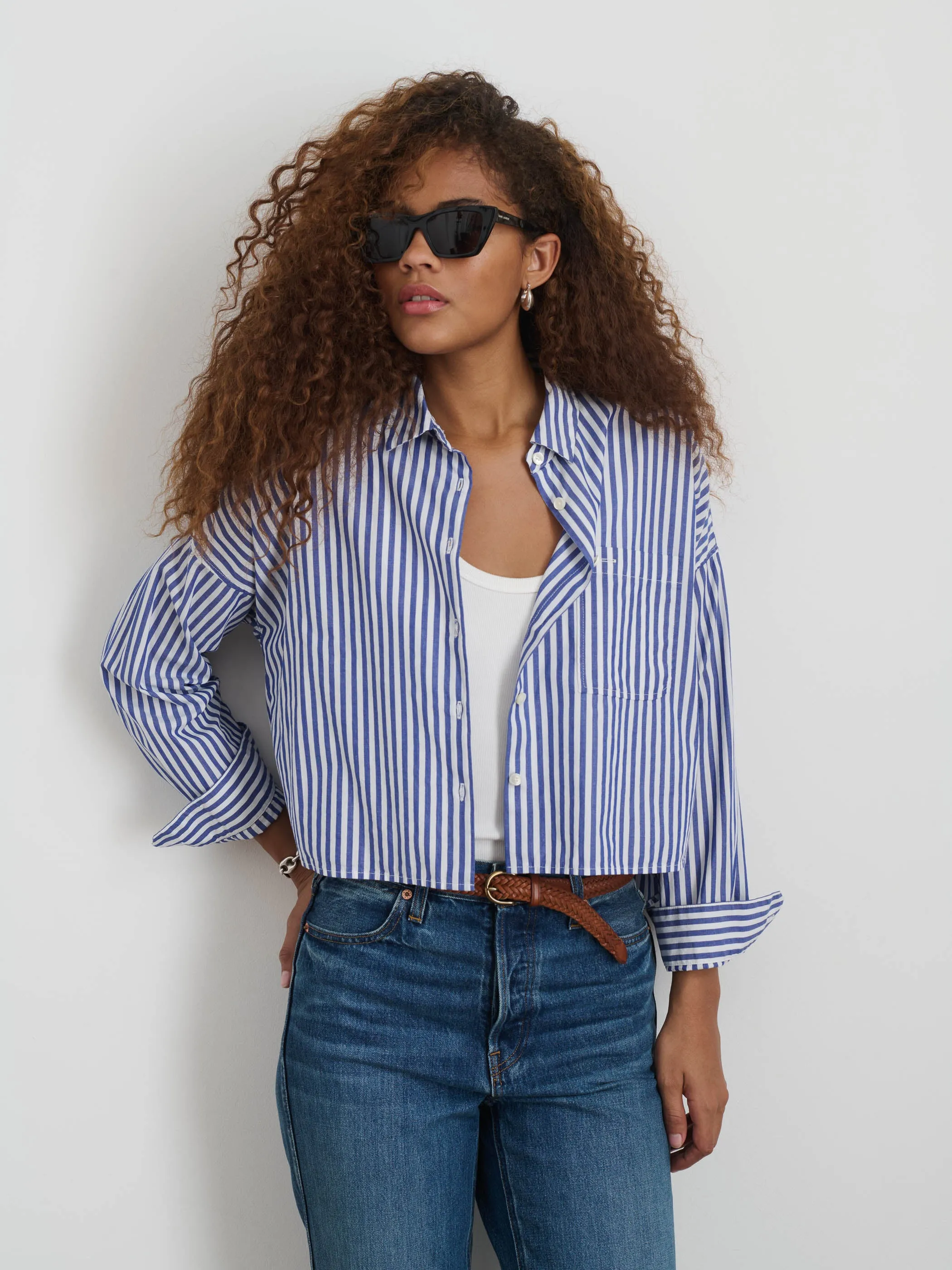 Cropped Striped Jo Shirt in Cotton