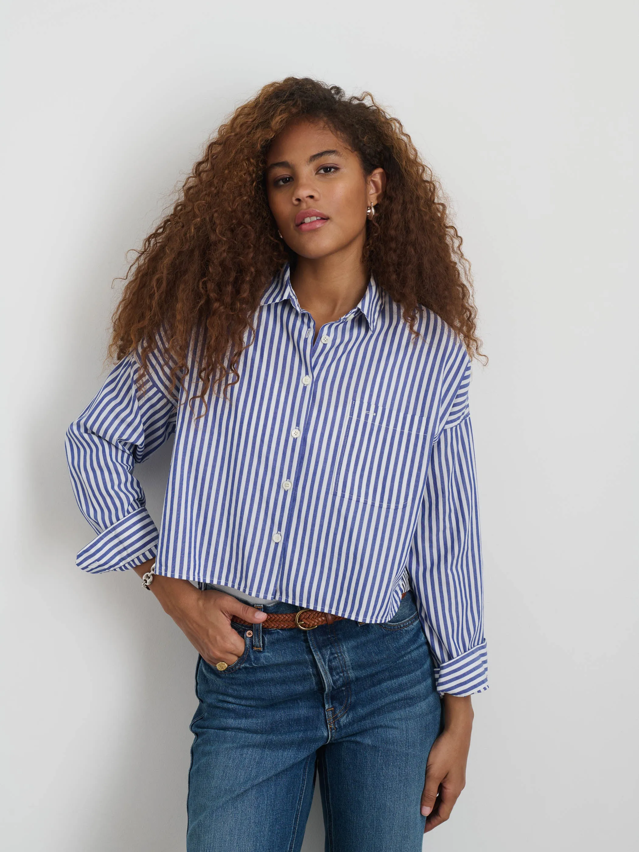Cropped Striped Jo Shirt in Cotton