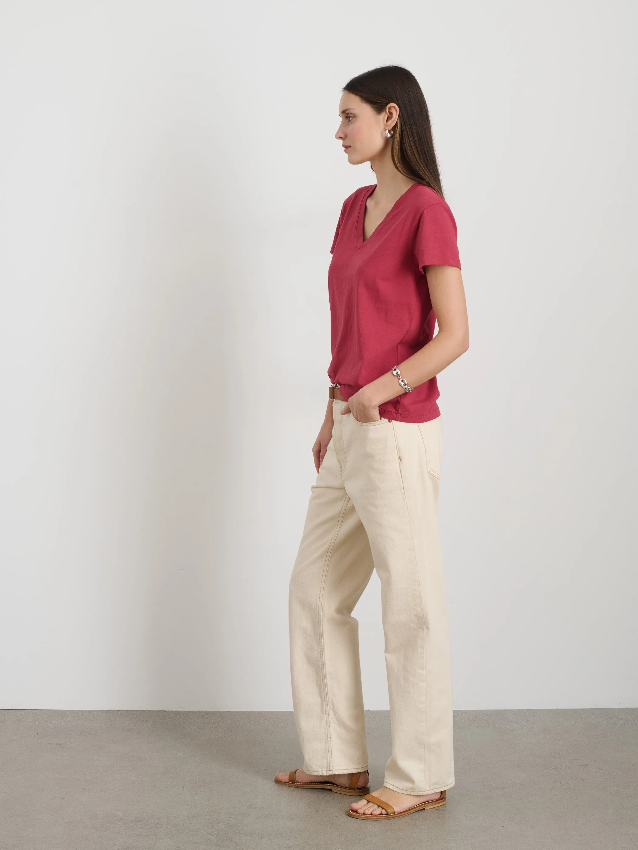 Elliott V Neck Tee in Cotton