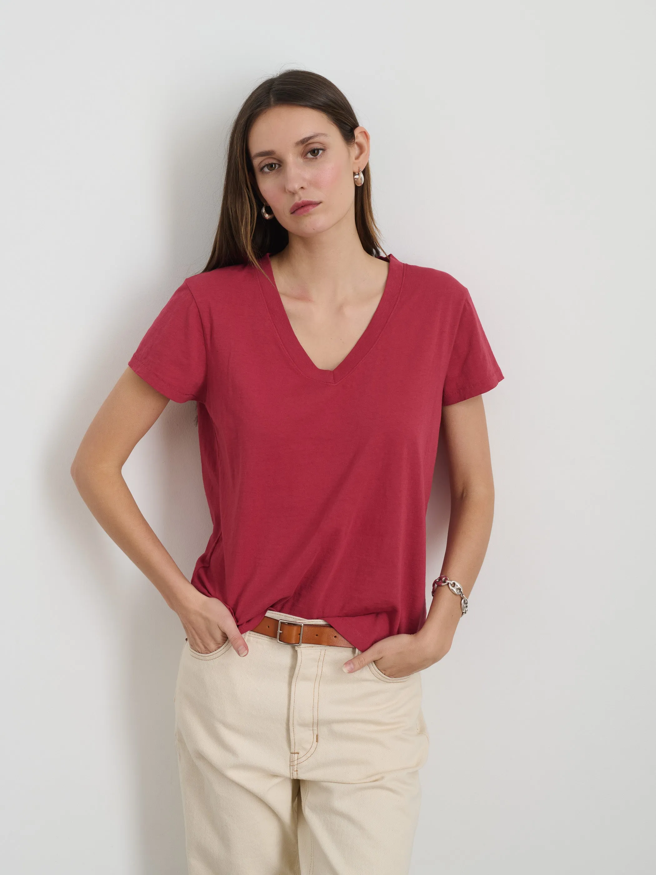 Elliott V Neck Tee in Cotton