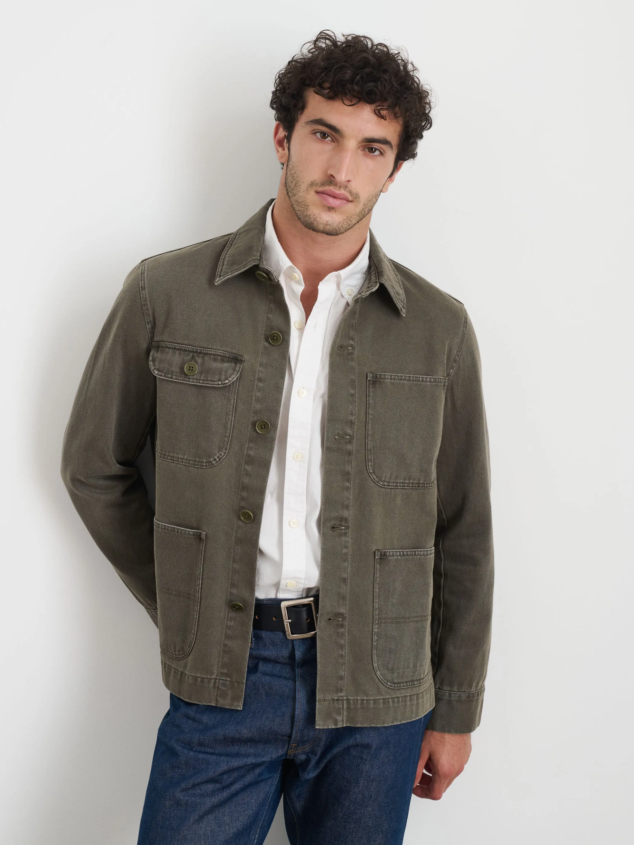Garment Dyed Work Jacket in Recycled Denim