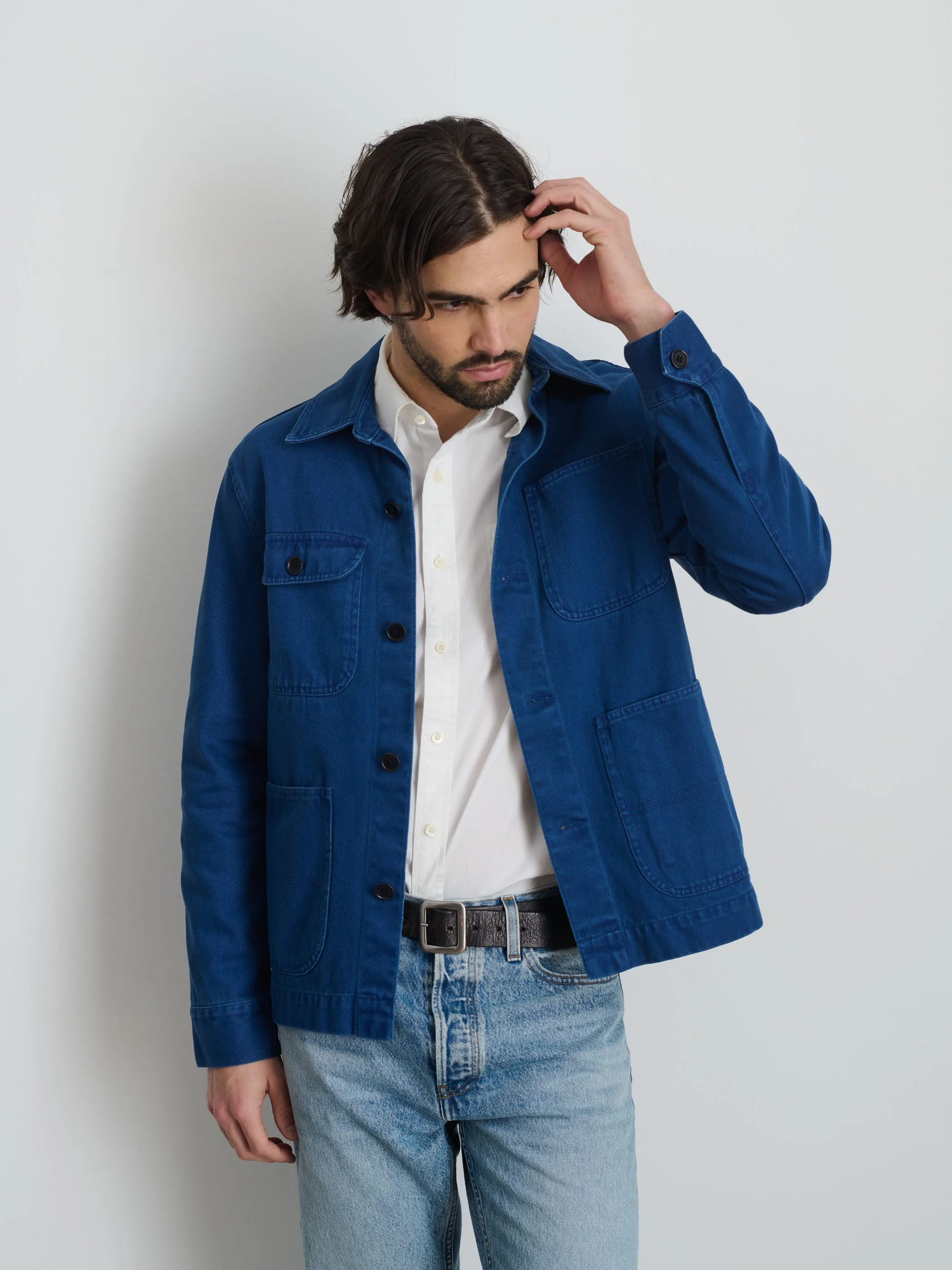 Garment Dyed Work Jacket in Recycled Denim
