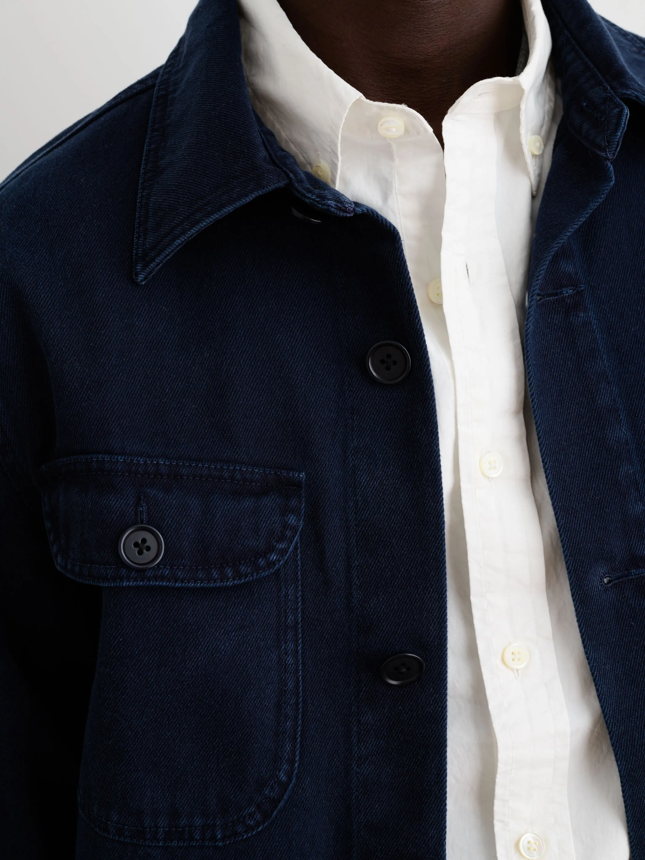 Garment Dyed Work Jacket in Recycled Denim