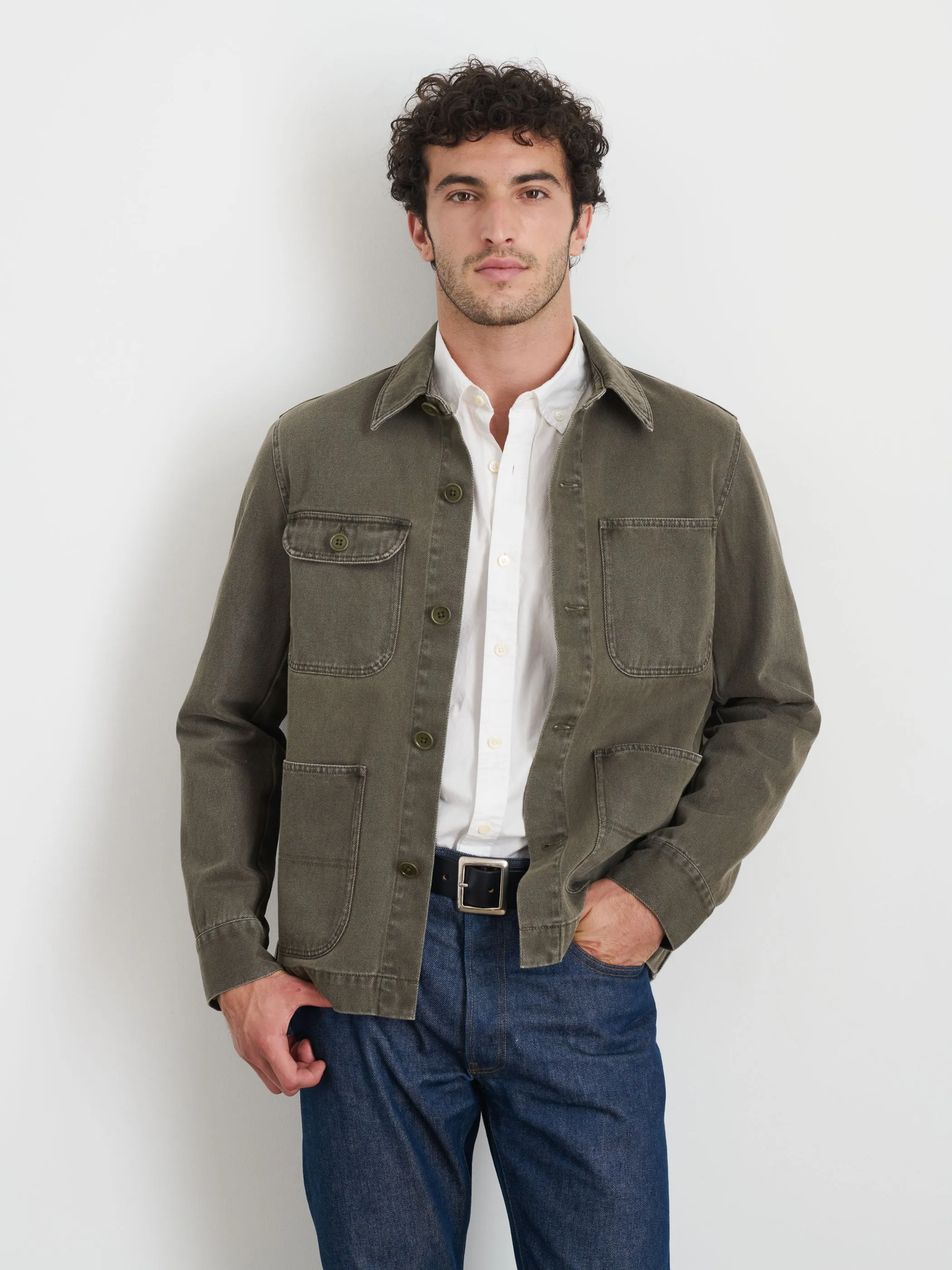 Garment Dyed Work Jacket in Recycled Denim