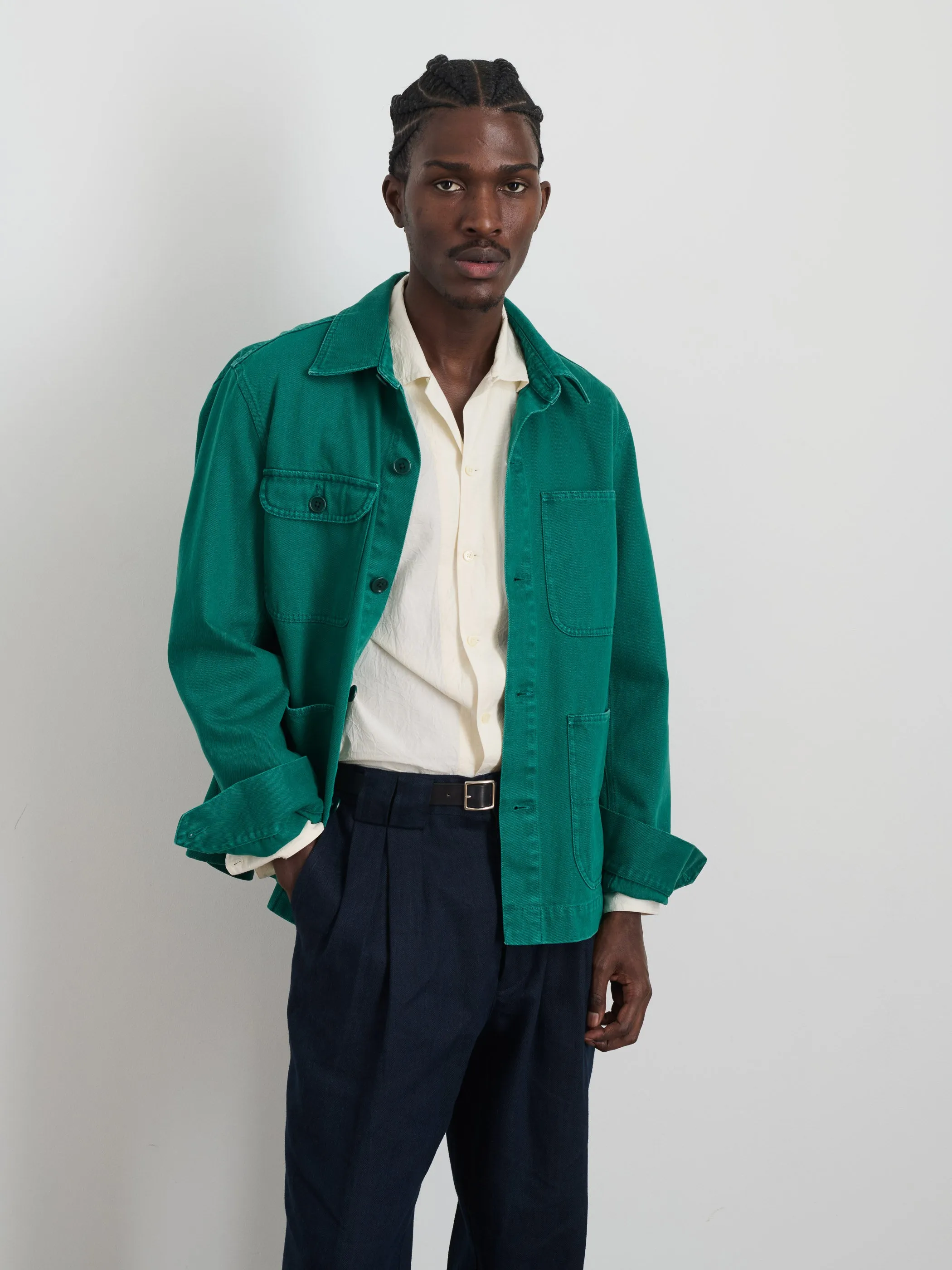 Garment Dyed Work Jacket in Recycled Denim