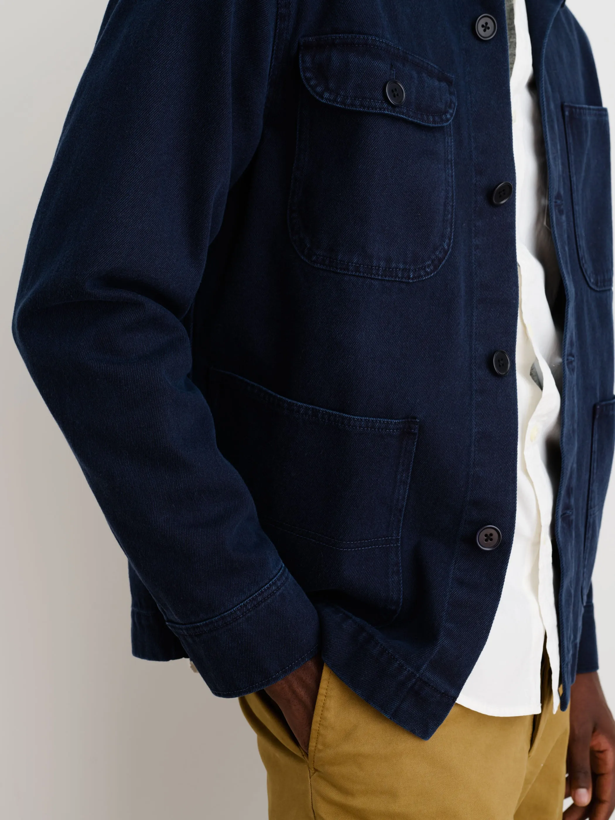 Garment Dyed Work Jacket in Recycled Denim