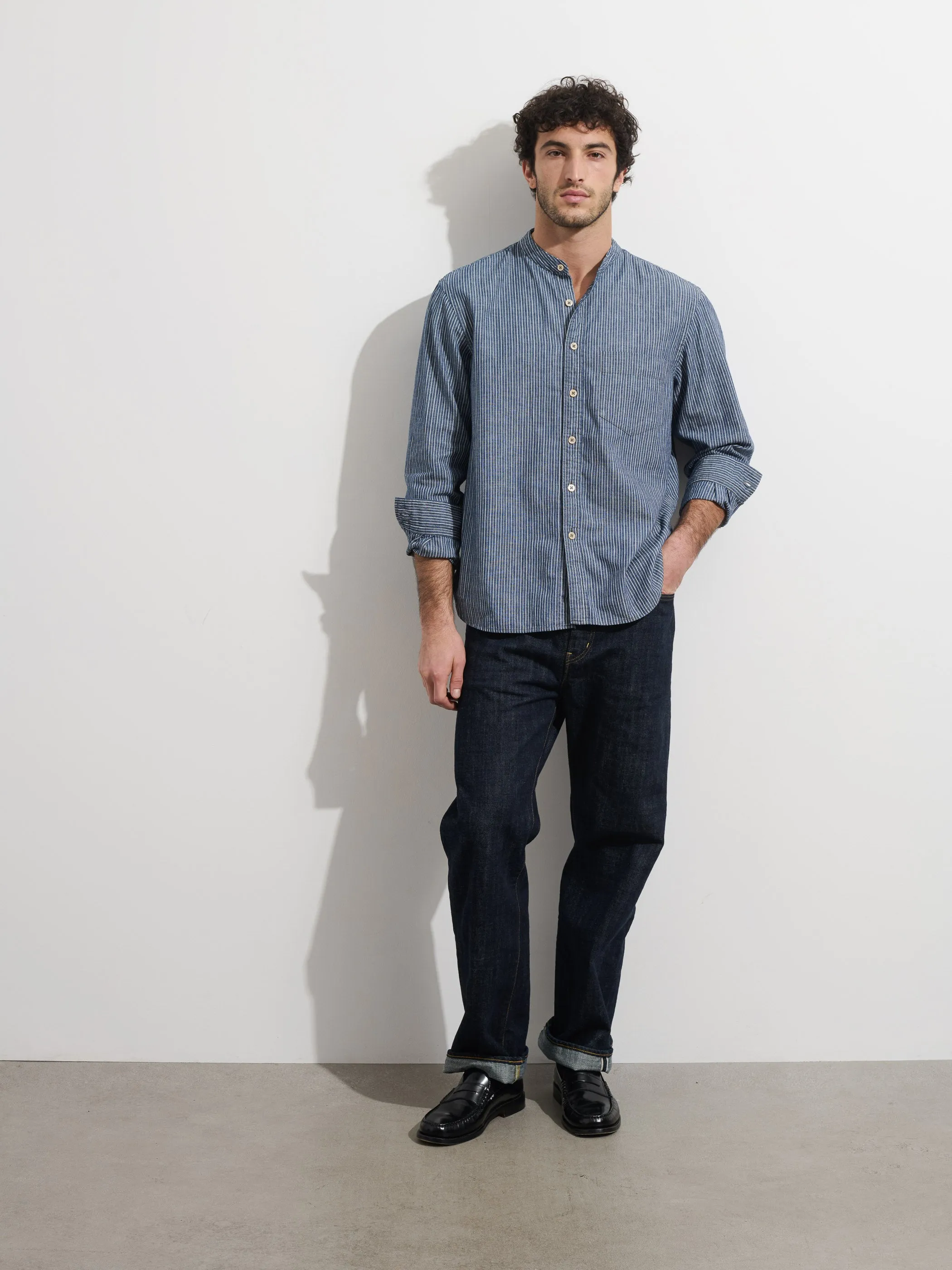 OMNIGOD x Alex Mill Band Collar Shirt in Stripe