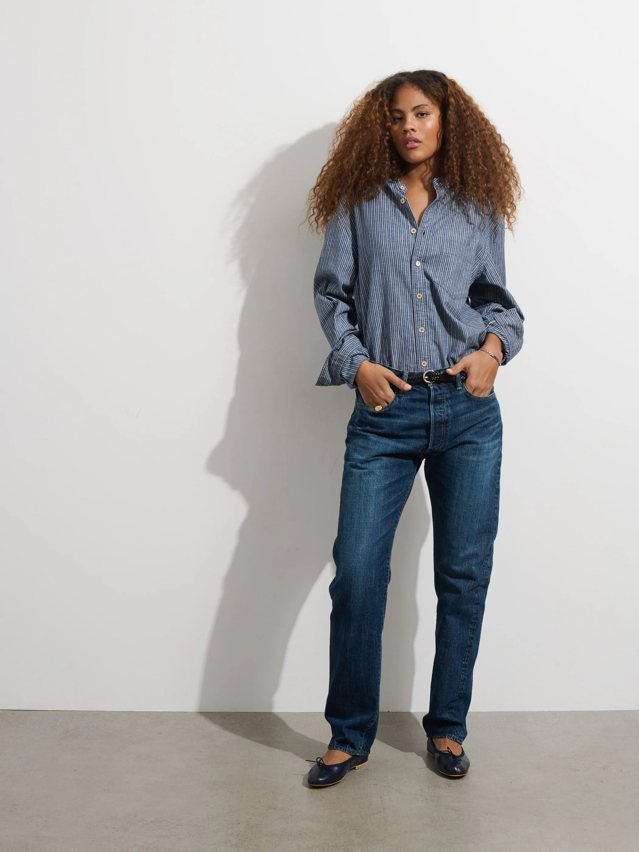 OMNIGOD x Alex Mill Band Collar Shirt in Stripe