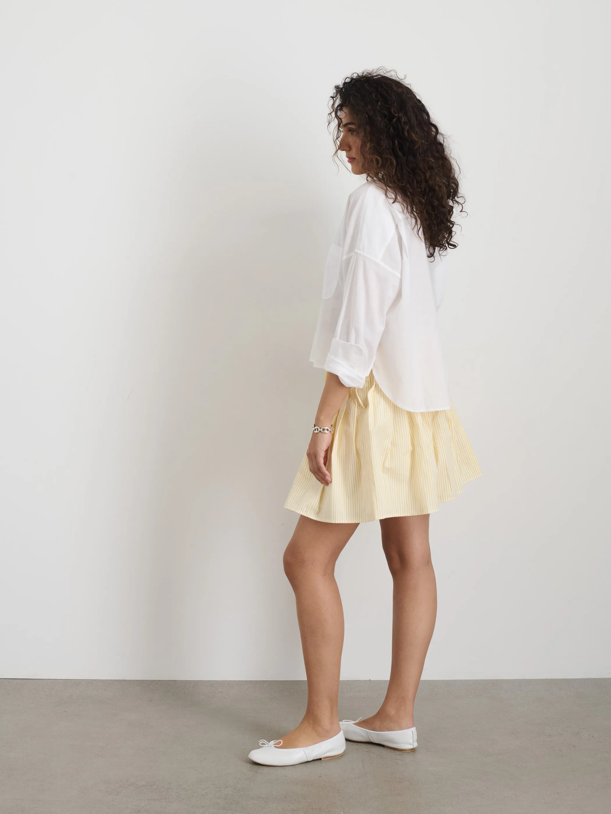 Penelope Stripe Pleated Skirt In Cotton Poplin