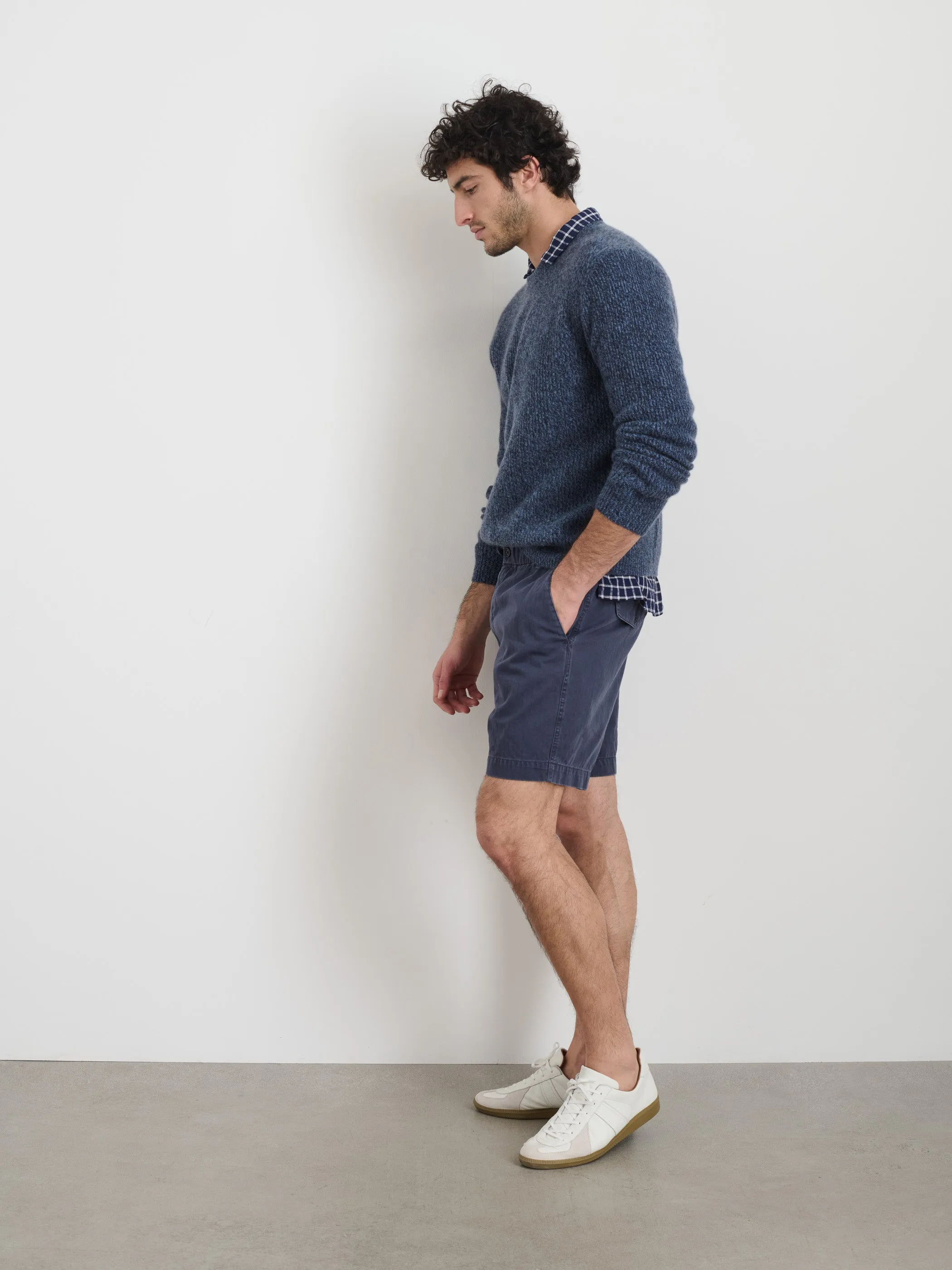 Pull On Short In Cotton Herringbone