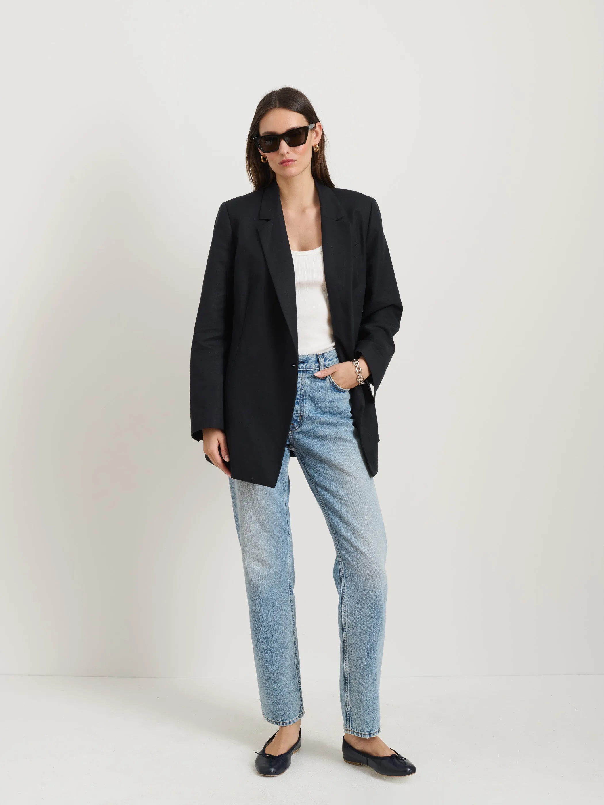 Soho Waisted Blazer In Linen Cotton