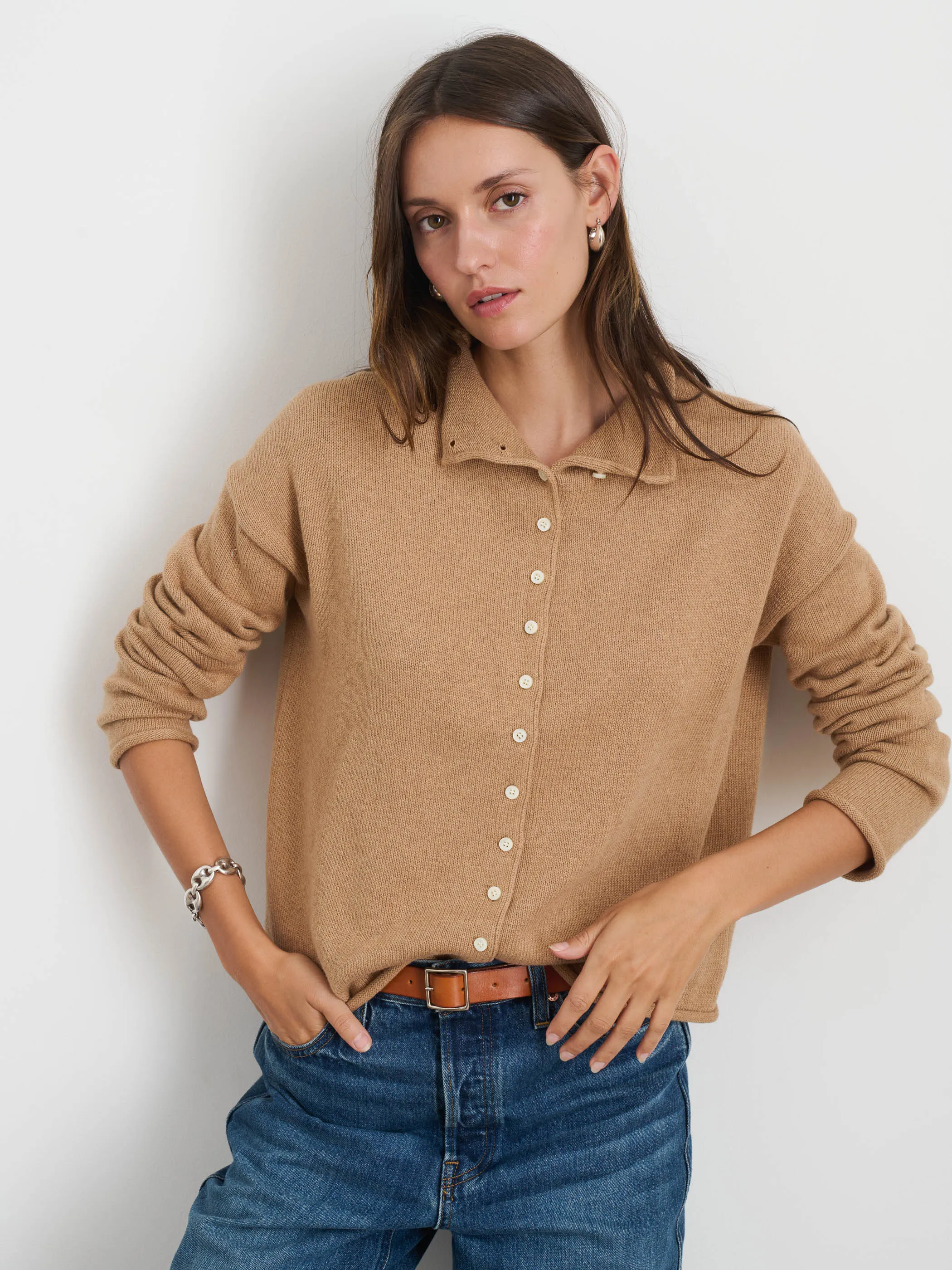 Taylor Rollneck Cardigan in Cotton Cashmere