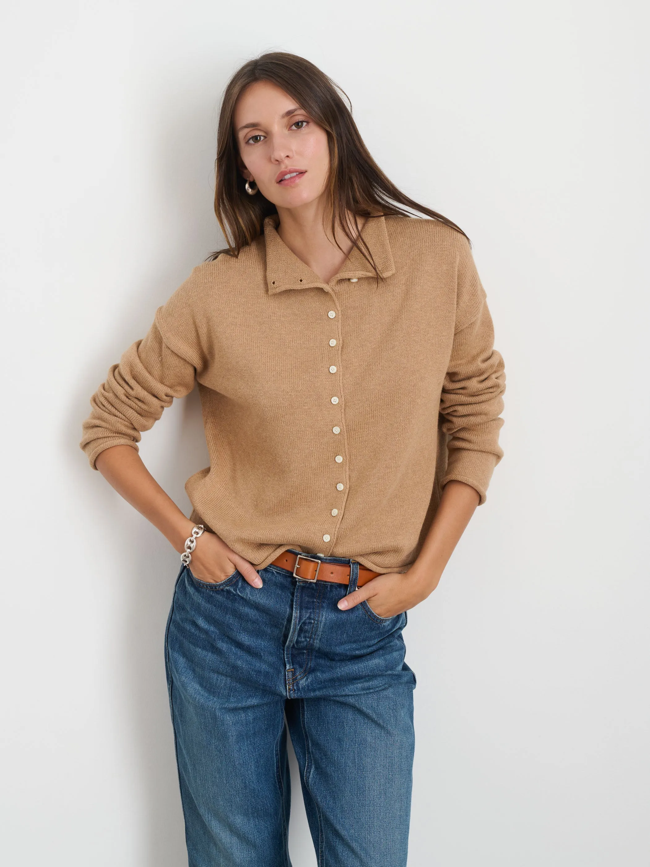 Taylor Rollneck Cardigan in Cotton Cashmere