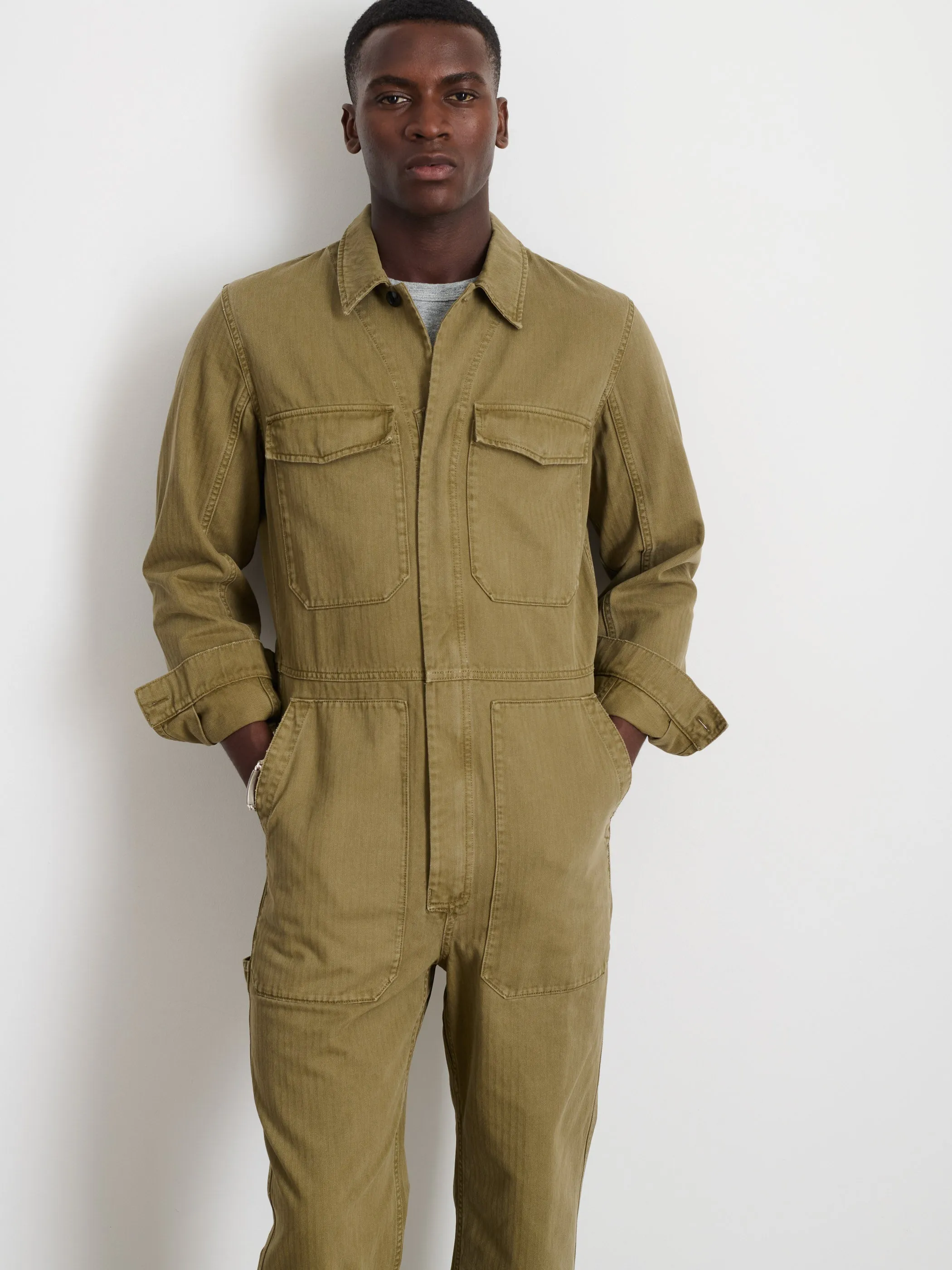 Zip Jumpsuit in Herringbone